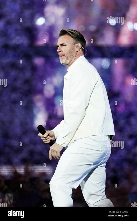 Gary Barlow from Take That performing on stage at BST Hyde Park in London. Picture date ...