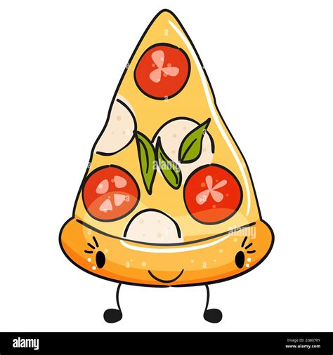 Cute cartoon Pizza slice on white background. Vector illustration Stock ...