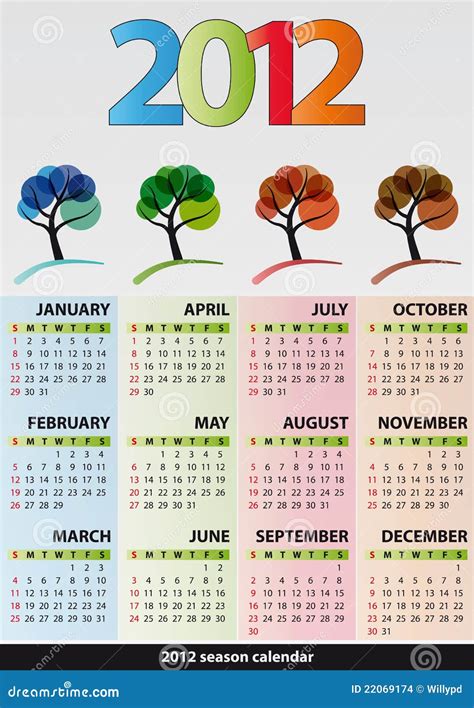 2012 calendar season tree stock vector. Illustration of season - 22069174