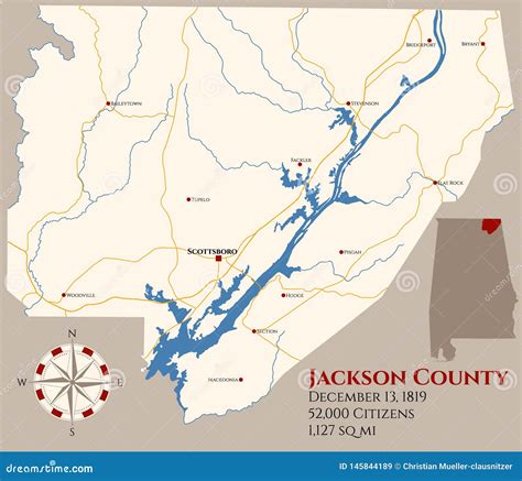 Map of Jackson County in Alabama Stock Vector - Illustration of road ...