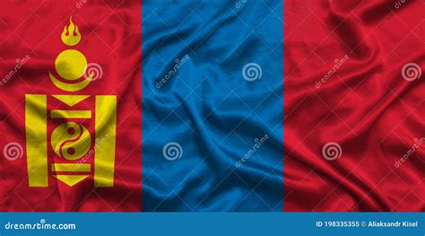 Mongolian National Flag Background with Fabric Texture. Flag of Mongolia Waving in the Wind ...