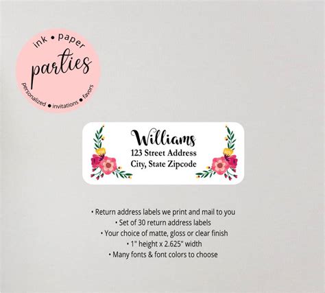 Floral Flowers Return Address Labels Favors Personalized - Etsy