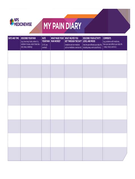 Free printable pain diary template: Fill out & sign online | DocHub