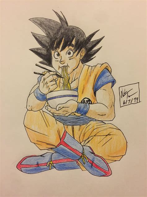 Son Goku Eating the First of Many Bowls of Ramen. Drawn in my Style ...