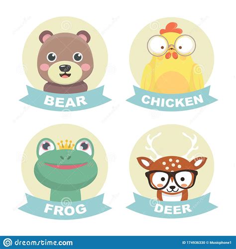 Collection of Stickers Animals Stock Illustration - Illustration of ...