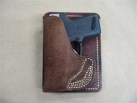 Hunting Kel-Tec P32 Wallet Shoot Thru Brown Leather Pocket Holster Fits Kel-Tec P3AT Holsters ...