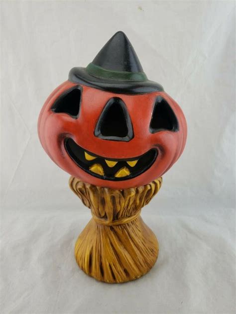 Vintage ceramic jack o lantern on haystack halloween decoration # ...