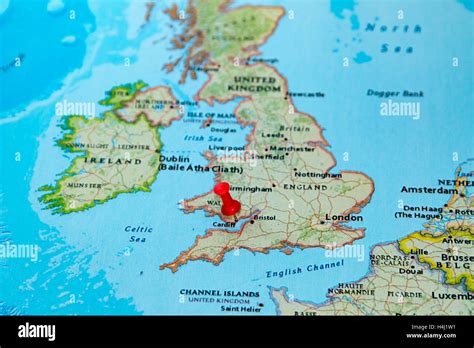 Cardiff, U.K. pinned on a map of Europe Stock Photo - Alamy