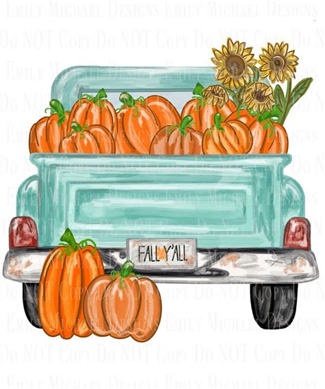 Antique Truck With Pumpkins Turquoise Pumpkin Truck - Etsy | Pumpkin ...