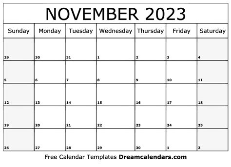 November 2023 Calendar - Free Printable with Holidays and Observances