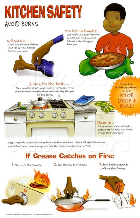 kitchen safety poster avoid burns | Kitchen safety tips, Kitchen safety ...