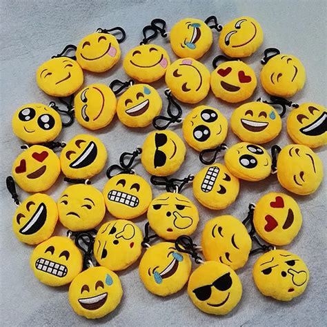 100pcs/lot Newest Cheap 6cm/10cm Emoji Keychains Soft Round Stuffed Plush Keyrings for Gifts-in ...