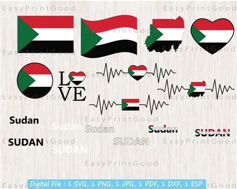 Sudan Flag Bundle Svg, Sudan Svg, Love Sudanese, Waving Sudan, Sudan ...