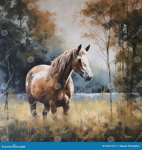 Horse in the Field in Acrylic Painting Style Stock Illustration - Illustration of sunlight ...