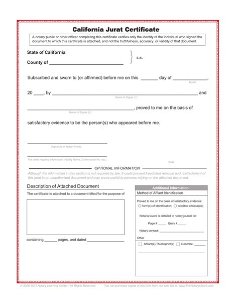 Jurat Notary Form Printable