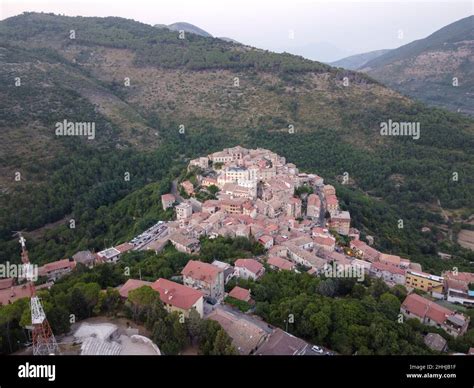 Small mountain village Lenola, aerial view at sunrise, located near ...