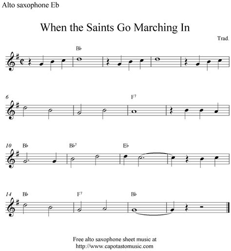 When the Saints Go Marching In, free alto saxophone sheet music notes | Saxophone sheet music ...