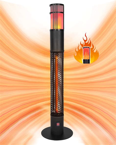 Star Patio Outdoor Freestanding Electric Patio Heater with LED Flame Light, Column Outdoor ...