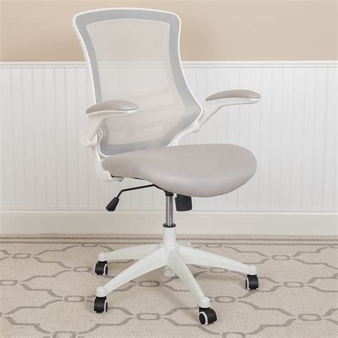 Mid-Back Light Gray Mesh Ergonomic Task Office Chair, White Frame - Flip-Up Arms - Walmart.com ...