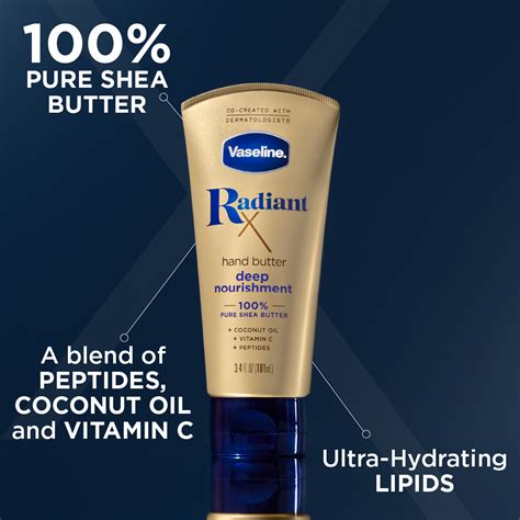 Vaseline Radiant X Deep Nourishment Hand Butter, Intensive 72Hr Moisture, 100% Pure Shea and ...