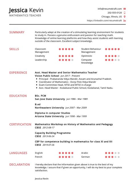 Mathematics Teacher Resume Sample in 2024 - ResumeKraft