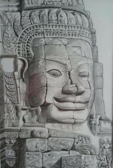 Pencil Angkor Wat Drawing Built from 802 to 1220 ad by the khmer ...