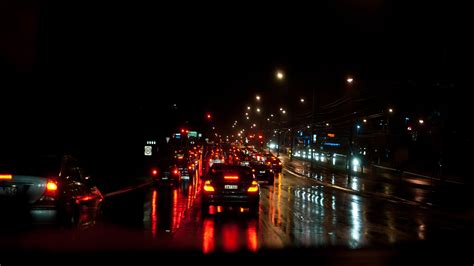 Wallpaper Night, city, road, traffic, trees, lights 3840x2160 UHD 4K ...