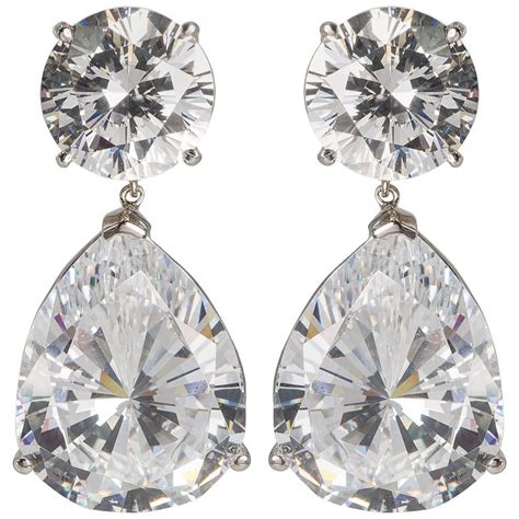 Magnificent Costume Jewelry Large Cubic Zirconia Faux Diamond Earrings ...