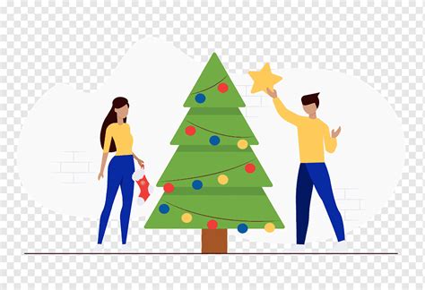 Amigos decorando la ilustración del árbol de navidad, png | PNGWing