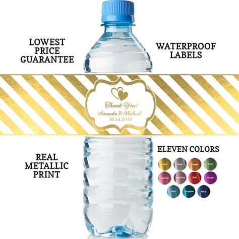 Custom Water Bottle Labels, REAL Metallic Print, Lowest Price Guarantee