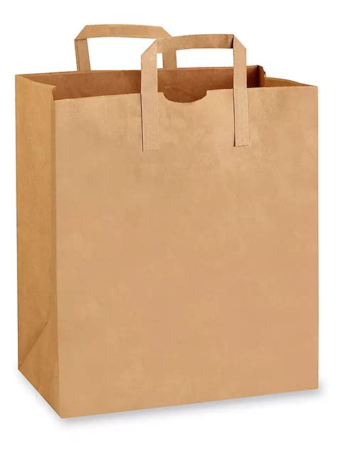 Paper Grocery Bags - 12 x 7 x 14", 1/7 Barrel, Flat Handle, Kraft S-18691 - Uline