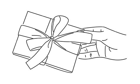 Premium Vector | Line art of hands holding kraft gift box tied with ribbon vector illustration