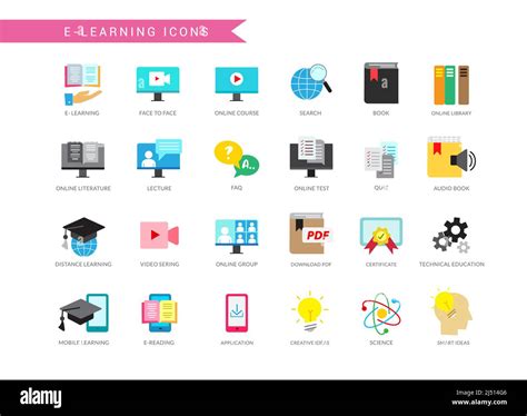 E-learning icons vector set. Educational elearning study icon with ...