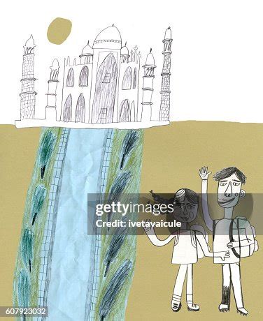 Taj Mahal And Tourists Collage High-Res Vector Graphic - Getty Images