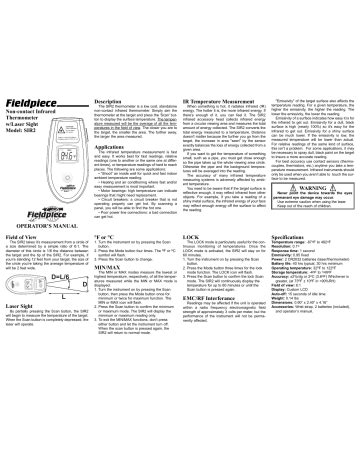 Fieldpiece SIR2 Operator's Manual | Manualzz