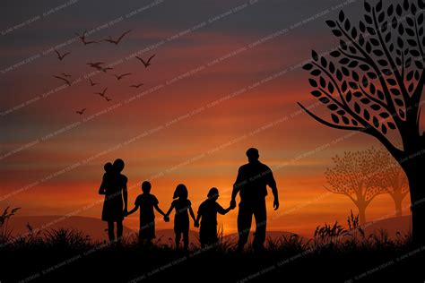 Family Sunset Silhouette Digital Background family sunset | Etsy