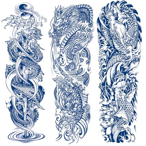 Buy LEOARS Semi Permanent Tattoos Sleeve, 3-Sheet Dragon Full Arm ...