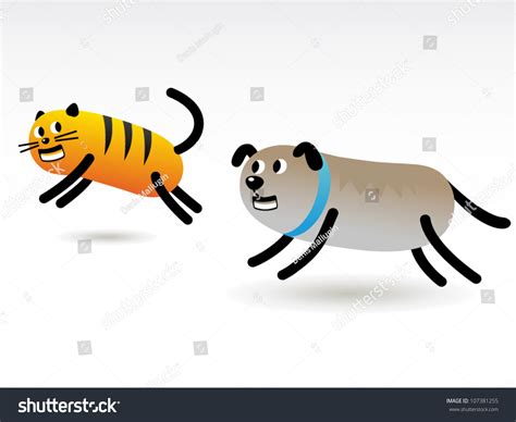 Dog Chasing Cat Stock Vector Illustration 107381255 : Shutterstock