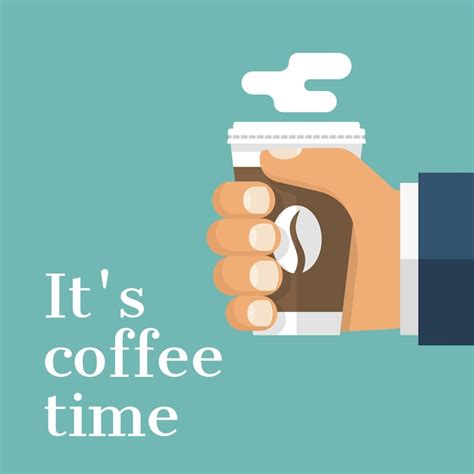 Xícara de café de papel segura na mão empresário é conceito de modelo de cartaz de hora do café ...