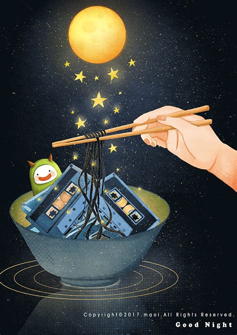 a hand holding chopsticks over a bowl filled with cell phones in front of the moon