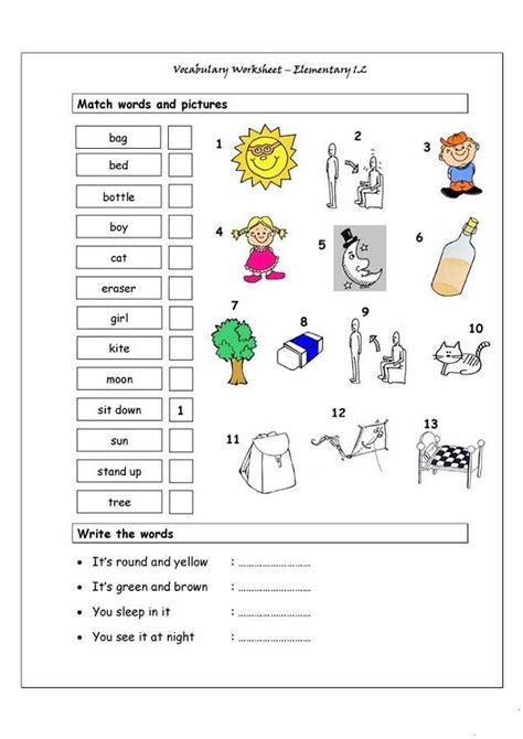 Elementary Worksheets Free to Print | Vocabulary Worksheets