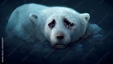 Sad polar bear crying because of global warming Stock Illustration | Adobe Stock