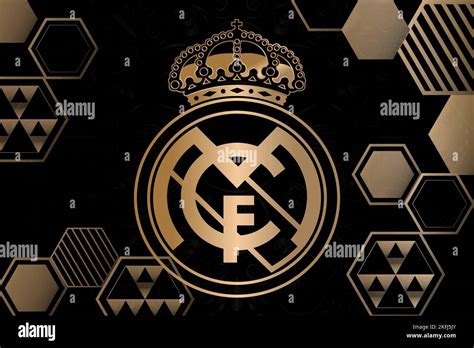 The Madrid football club logo, crest, and emblem on a black and gold background Stock Vector ...