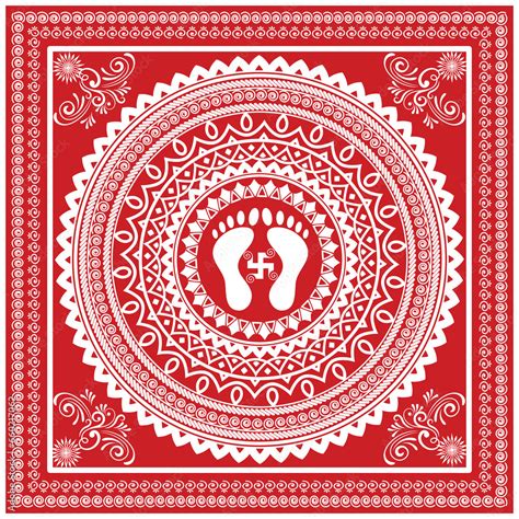 Aipan art traditional folk art, Maa laxmi footprint graphic with mandala pattern Design, Aipan ...