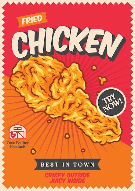 Premium Vector | Vintage Fried Chicken Food Poster Design Vector