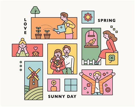 Collection of spring collage illustrations. flat design vector minimal style. 2470729 Vector Art ...