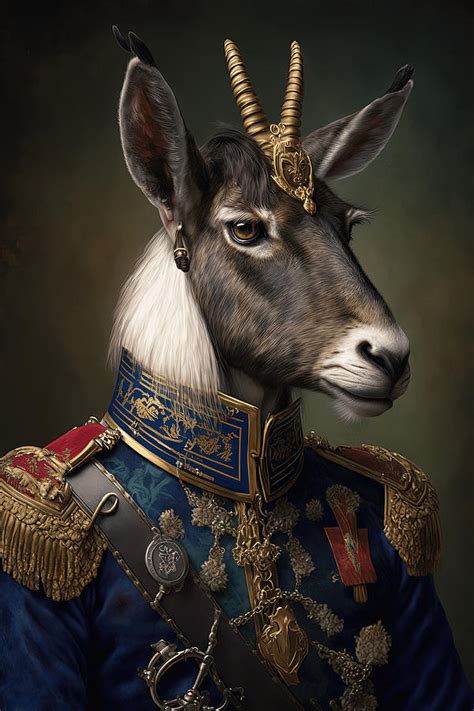 Portrait of a goat wearing a human army uniform Digital Art by Oliver ...