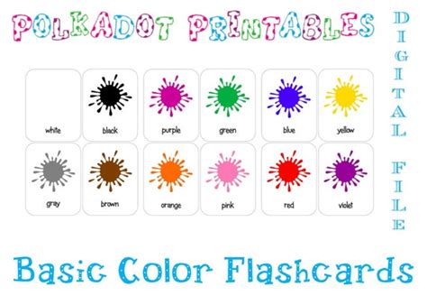 Printable Basic Color Paint Splash Flashcards Set of 12