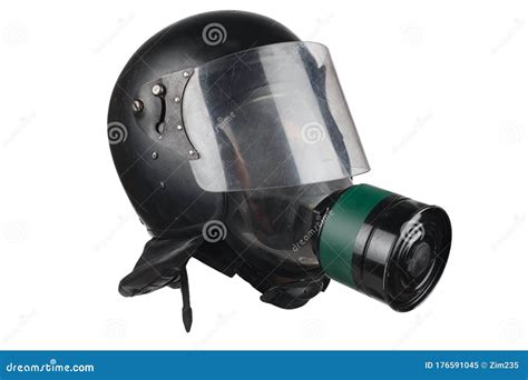 Riot Police Helmet with Protective Glass and Gas Mask on Manikin Head ...