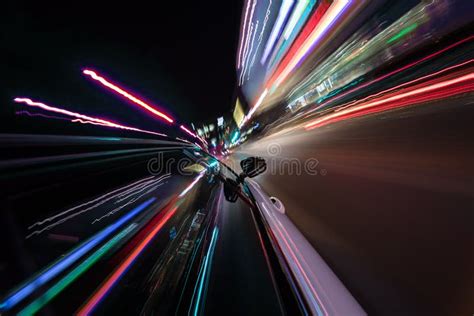 Speeding Car Driving in a Night City. Stock Photo - Image of movement ...